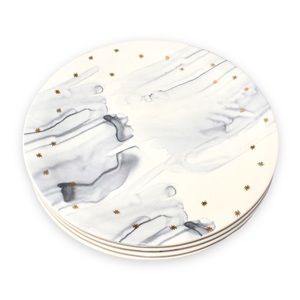 Anthropologie Night Sky Dessert Salad Plates Set of 4 Grey Watercolor Gold Stars